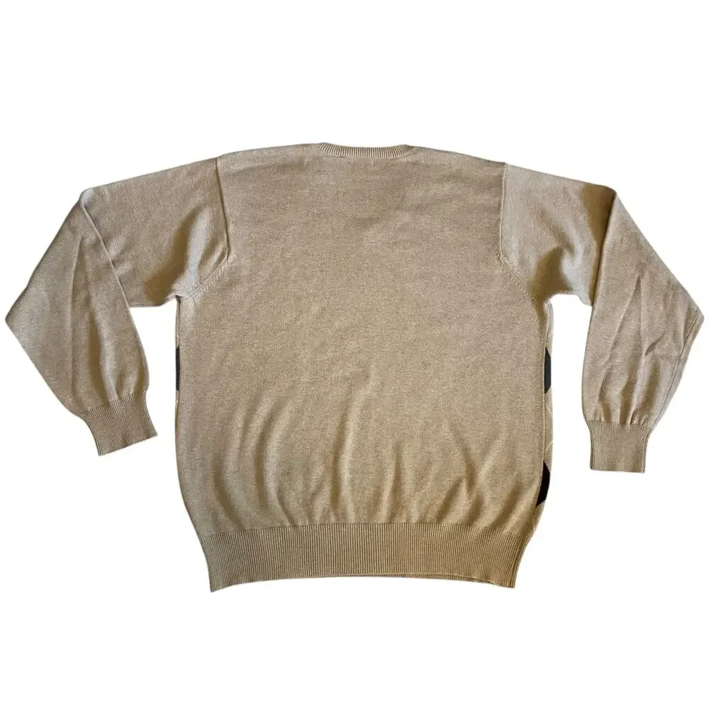 Vintage 90s Y2K Izod Diamond V-Neck Beige Sweater Size XL 100% Cotton Preppy